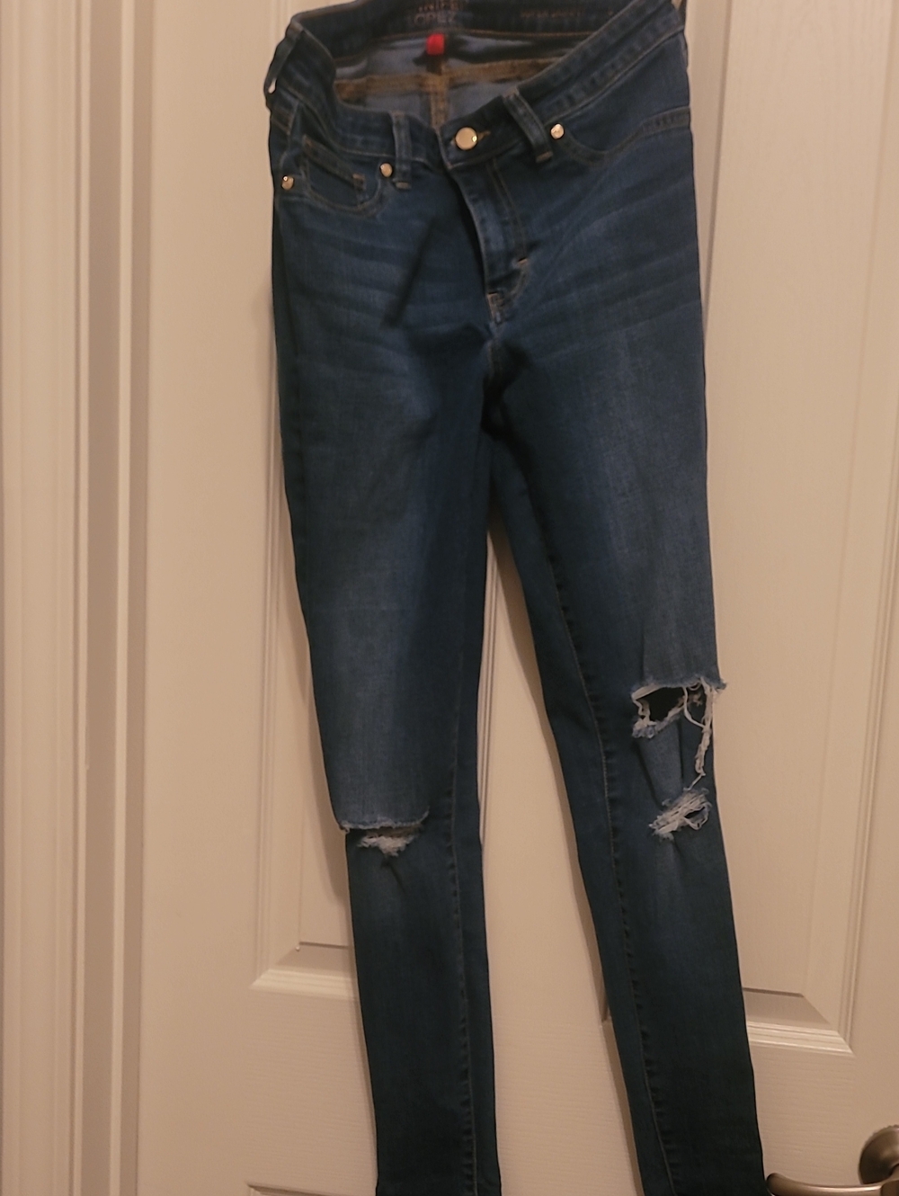 Jennifer Lopez Dark Blue Ripped Super Skinny Jeans Size 8